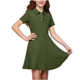 thumbnail image 3 of akafmk Teen Girls School Uniform Dresses Short Sleeve Collared Midi Dress Ruffled Placket Preppy Style Casual Summer A-Line Dress, 5-15 Years, 3 of 7