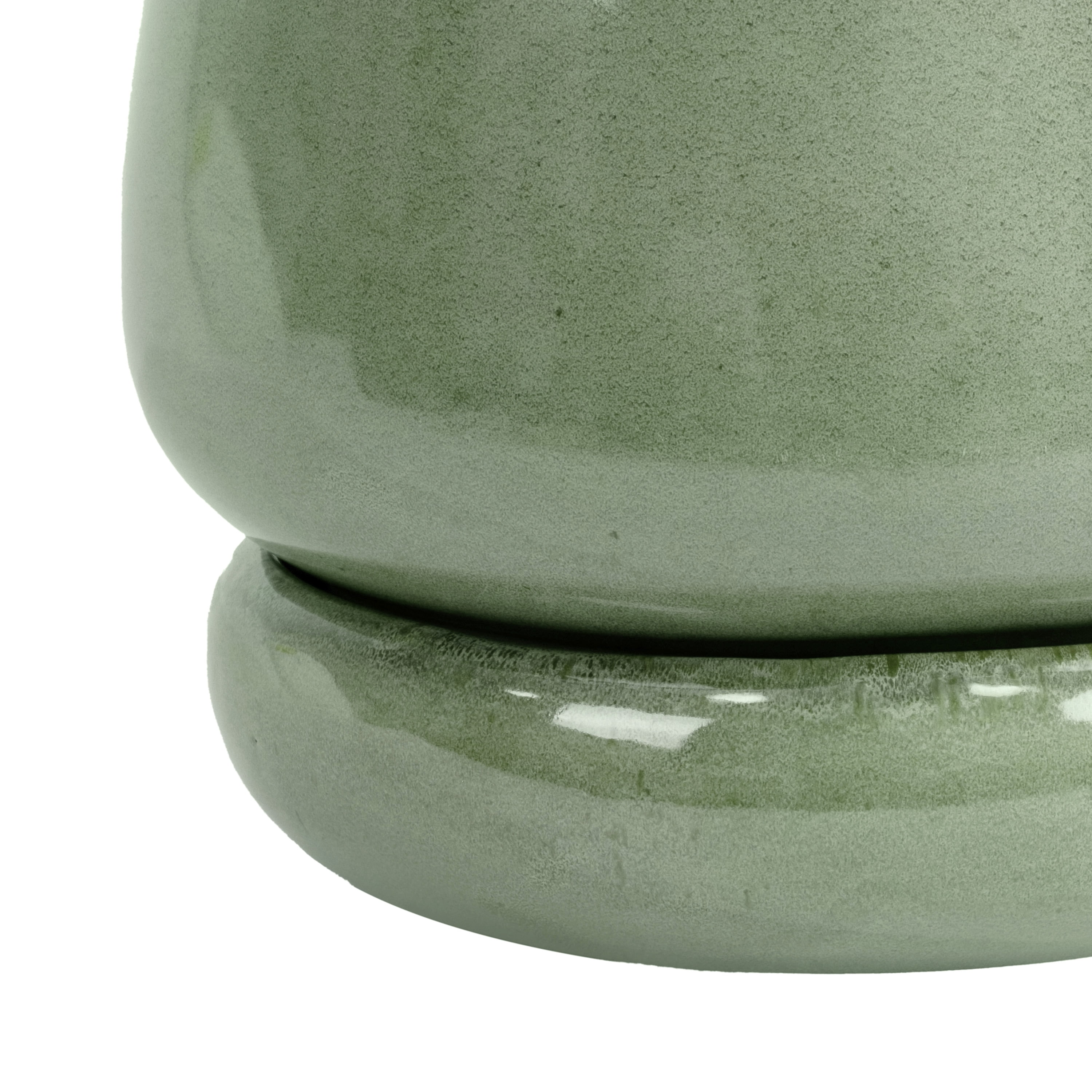 Beautiful 12" Soft Sage Bubble Base Tapered Ceramic Planter with Saucer by Drew Barrymore