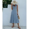 thumbnail image 2 of Women Summer Dresses Sleeveless Solid Color Casual Loose Swing Button Down Maxi Dress Beach Vacation Sundress (Light Blue,Medium), 2 of 6