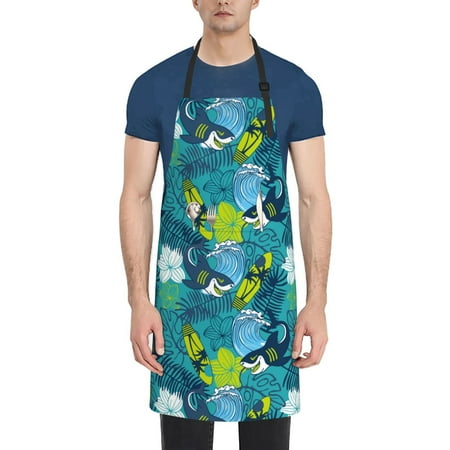 

Picia Shark And Leaves Waterproof Apron for Unisex Adult - Adjustable Bib Apron with Pockets Ideal for Cooking Gardening Painting and Household Chores