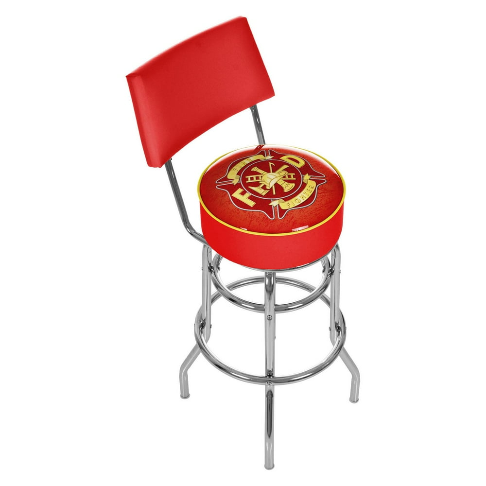 Trademark Fire Fighter 40" Padded Bar Stool with Back, Chrome Walmart