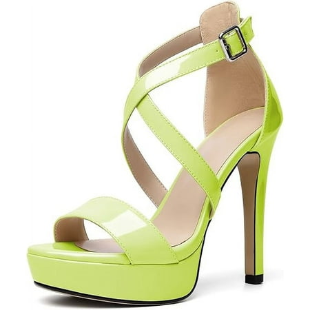 

SHYYY 2024 Women Cross Strappy Peep Open Toe Sandals Platform Ankle-Strap Stiletto High Heel Dress Shoes Wedding Patent 4.7 Inch Sandals