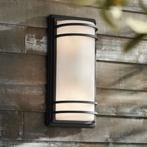 John Timberland Habitat 16" High Modern Outdoor Wall Sconce Light Fixture Mount Porch House Weatherproof Black Frosted Glass Shade