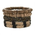 thumbnail image 1 of Coconut Shell Wooden Bead Braided Hand Rope Leather Combination Bracelet Set Men‘s Bracelets-4 Pack, 1 of 5