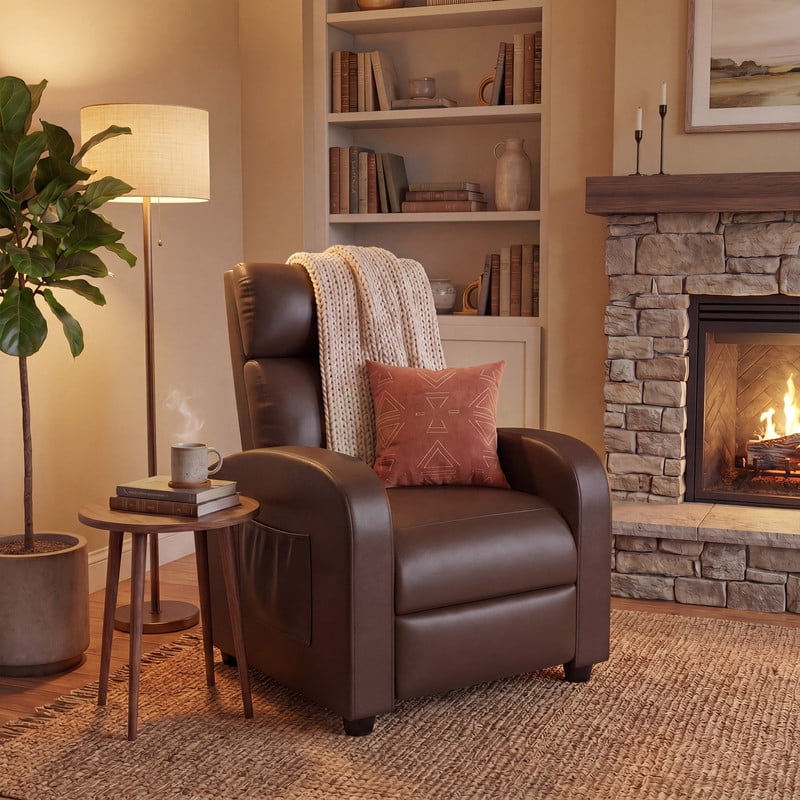 Vineego Massage PU Leather Recliner Adjustable Home Theater Seating Chair with Lumbar Support for Living Room,PU Brown