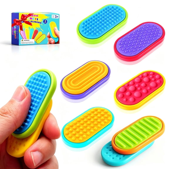 Kaleduo 6 Pack Silicone Magnetic Fidget Sliders, Multi Texture Sensory Magnet Fidget Toys, Quiet Stress Relief Toys for Autism, Classroom Prizes, Office Desk & Travel, Ideal Gift for Kids Adults