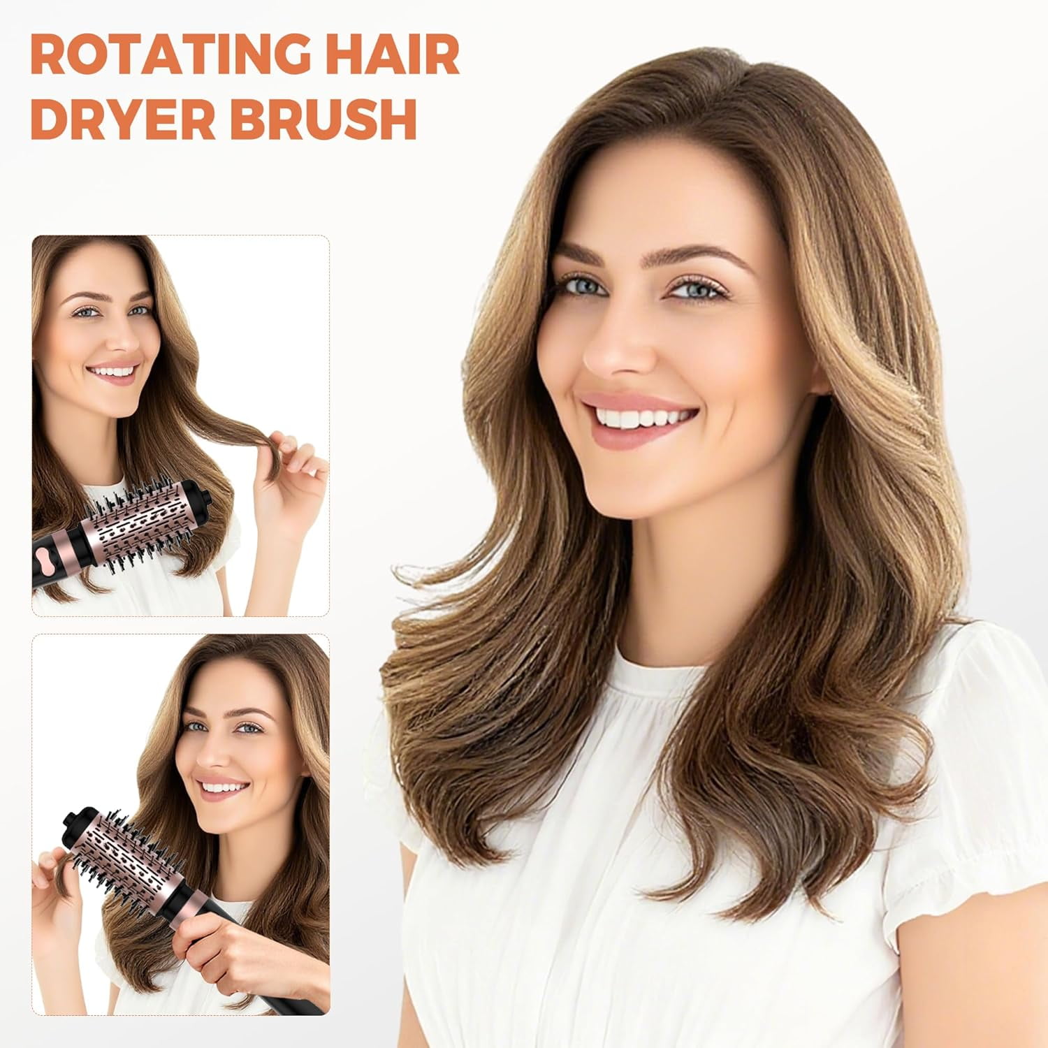 3 in 1 Rotating Hair Dryer Brush with Ionic Technology, Auto Spinning Blow Dryer for All Hair Types, 2 Detachable Brushes, 3 Heat Speed Settings, Corded Electric Styling Tool