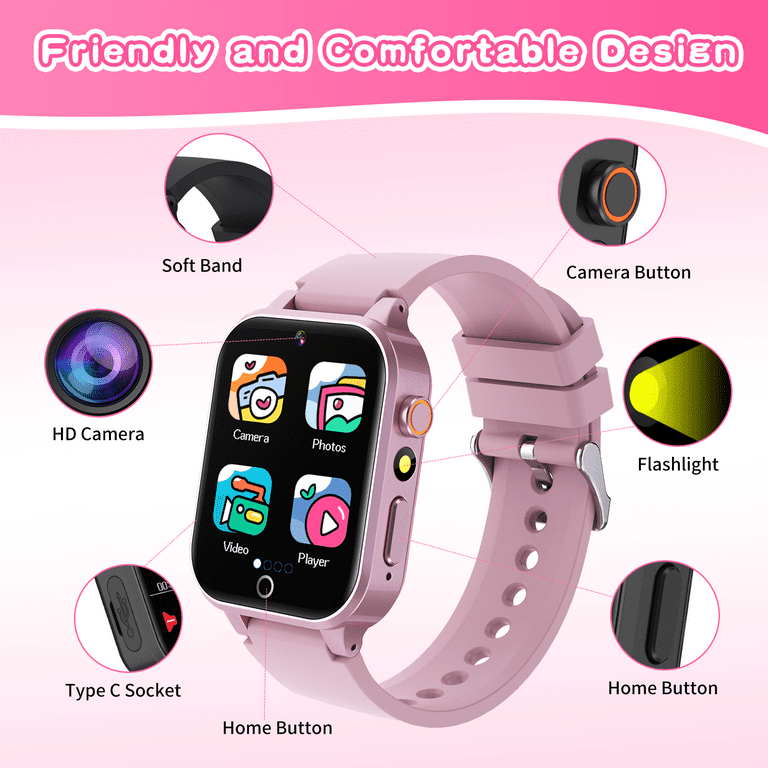Vakzovy Kids Smart Watch Gift for Age 5 12 26 Games HD Touch Screen Kids Watches with Video Camera Music Player Pedometer Flashlight Educational Toys