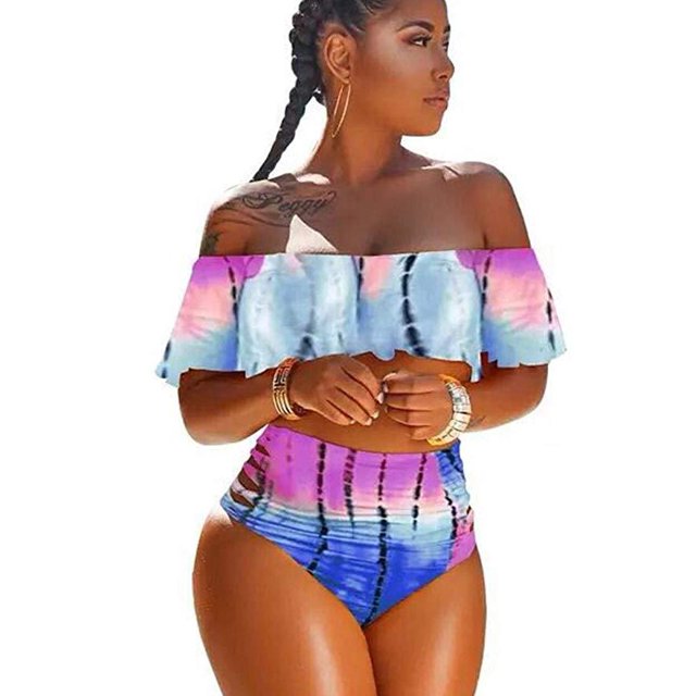 Trajes de baño de un hombro para mujer Bikini con volantes Trajes de baño sexy de dos piezas Verde Zhivalor HMJM072-11