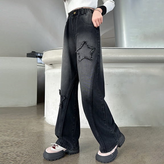 Jeans Girls Baggy Pants for Girls High Waisted Wide Leg Denim Pants with Pockets Girls Straight Leg Jeans Girls Jeans Size 11-12 Years