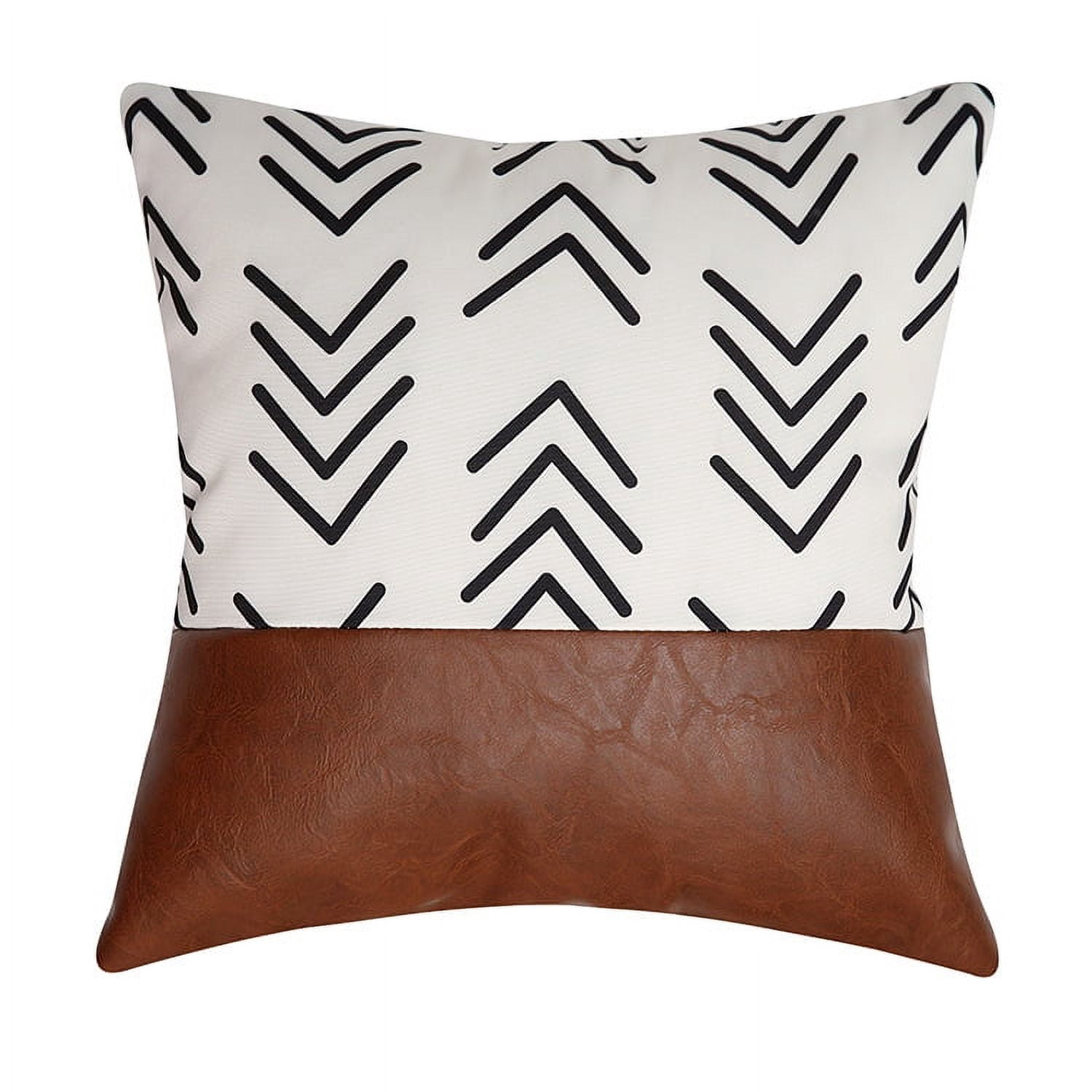 Boho Throw Pillow Covers, Modern Farmhouse Decorative Pillow Covers for Couch Sofa Bed,Faux Leather Pillow Covers, 18 x 18inch