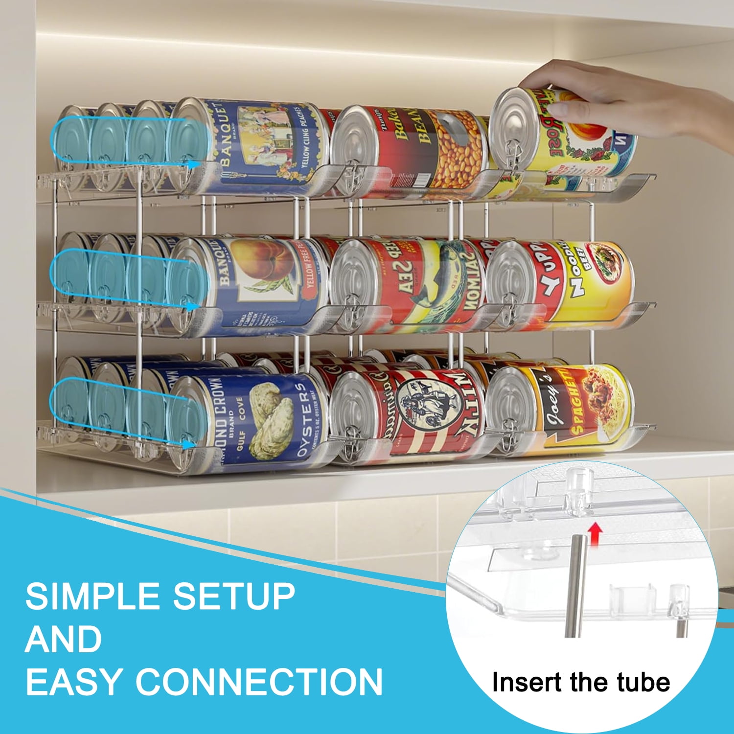 YUSS Can Organizer for Pantry Free Combination Can Dispenser,Clear 3 Sets 3 Tier Storage Rack for 36 Cans Soda Can Organizer for Fridge,Suitable for Cabinet Pantry Fridge Countertop