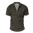 thumbnail image 3 of Krdevn Men's Shirt Summer Outfits Casual Zipper Up Short Sleeve Shirt Suit for Men Tops,S, 3 of 5