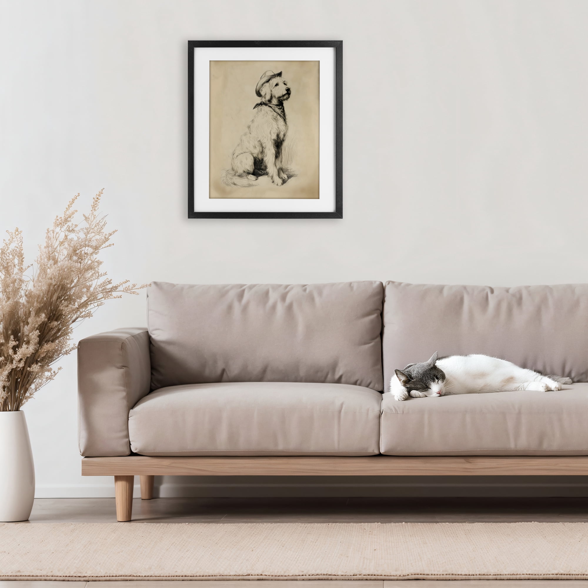 Stupell Industries Cowboy Goldendoodle Sketch Black Framed Print Under Glass, design by Arlington Prints