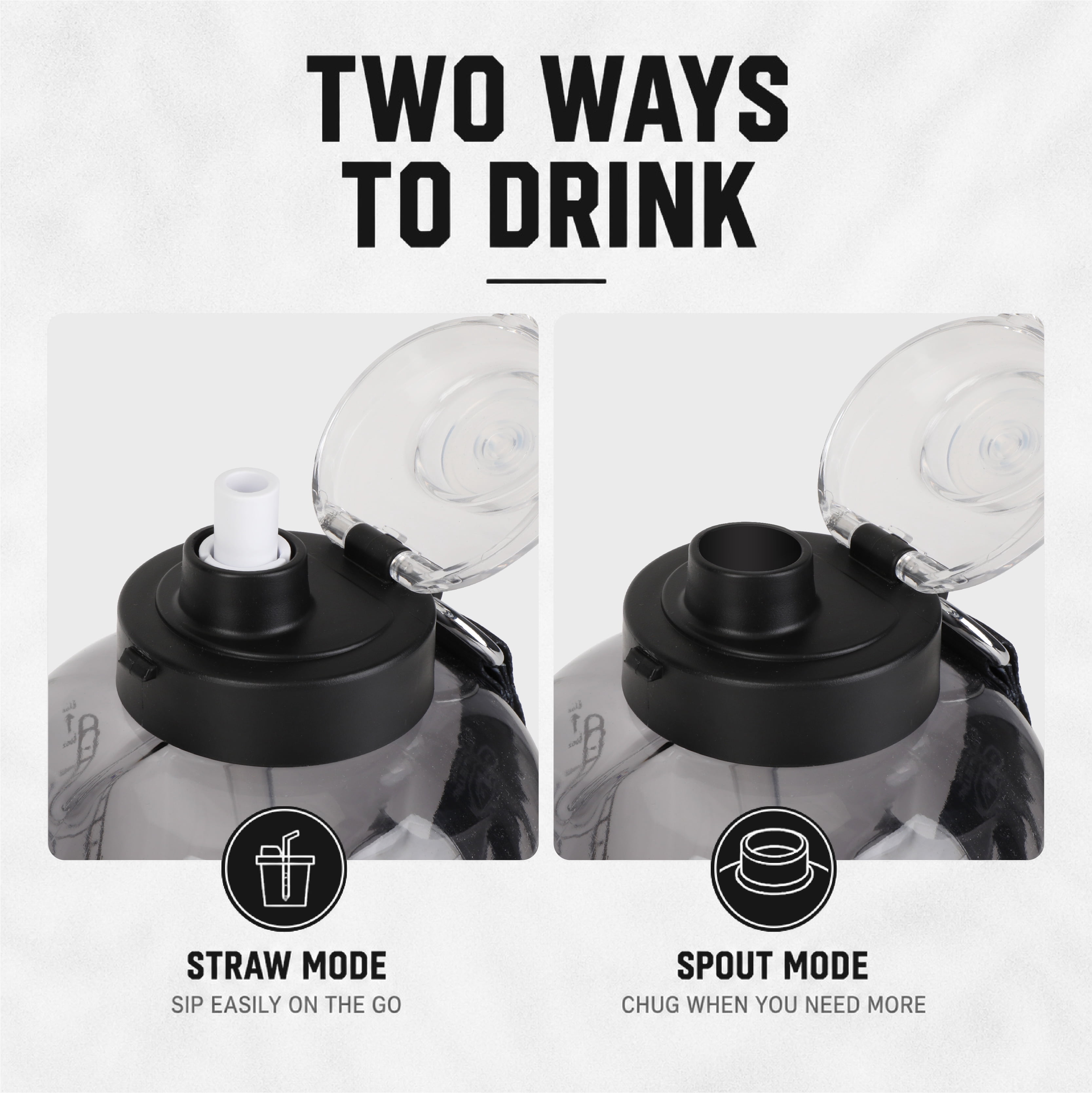 Athletic Works 64-Ounce Motivational Water Jug with Dual-Function Lid in Black