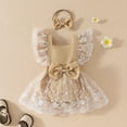 thumbnail image 2 of FAOWME Girls Lace Fly Sleeve Bodysuits Onesie Dress Headbands Set Dresses Khaki 0-3 Months, 2 of 7