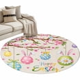 thumbnail image 2 of Round Area Rug 4ft, Happy Easter Colorful Egg Burlap Non-Shedding Washable Area Rug, Pink Floral Tree Butterfly Non Slip Low-Profile Circle Rugs for Living Room, Bedroom Dining Room, 2 of 9