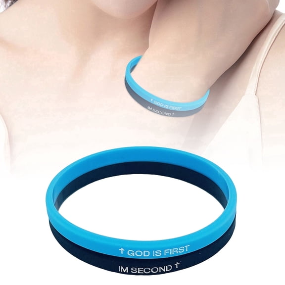 Bracelets for Him and Her Motivational Rubber Bracelet with Message—God Is The First I Am The Second Unisex Accessory for Daily Encouragement 2PCS