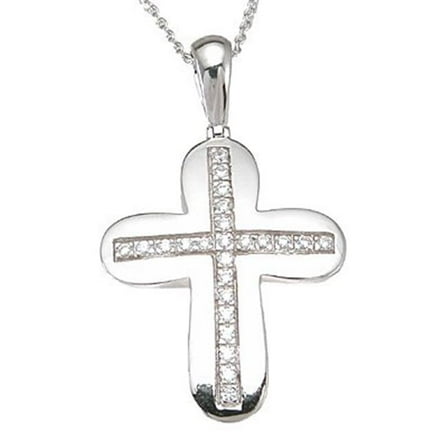 Sterling Couture p6769 925 Sterling Silver Cubic Zirconium Brilliant Cross Pave Pendant, Rhodium Finish