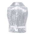 thumbnail image 5 of TiaoBug Boys Sequin Vest Sleeveless Sparkly Slim Fit V-neck Waistcoat Stage Performance Hip-Hop Jazz Dance Top Silver 8, 5 of 5