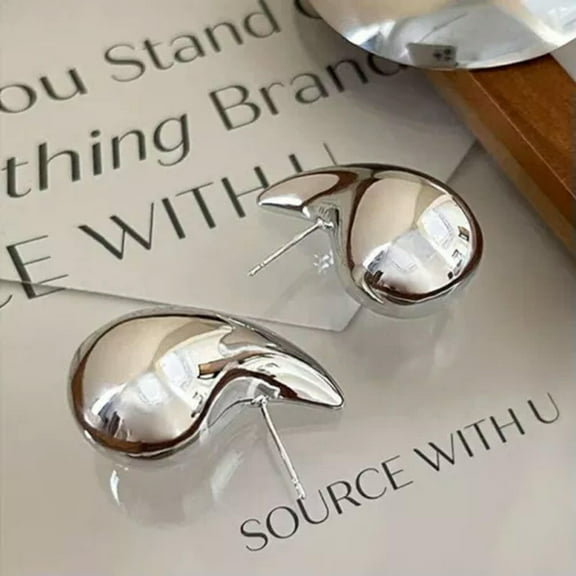 GKNET Vintage Gold Plated Chunky Dome Drop Earrings For Women Teardrop Earrings-Silver-