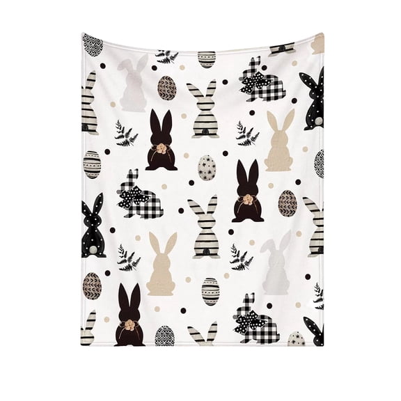 Jubipavy Blankets Easter Blanket Bunny Easter Eggs Print Stuffed Blanket Suitable For Sofa Bed Spring Holiday Decoration