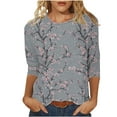 thumbnail image 3 of VBTAPA 3/4 Sleeve Tops for Women 2025 Dressy Casual Floral Print Tshirts Plus Size Crewneck Blouse Loose Fitted Tunic Tee Lightning Sales Today Multicolor S, 3 of 6