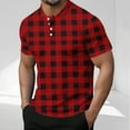 thumbnail image 2 of Cmfcve Round Neck T-shirts for Men Plaid Button Top Blouses Short Sleeve Pullover Work Tee Tops, 2 of 5