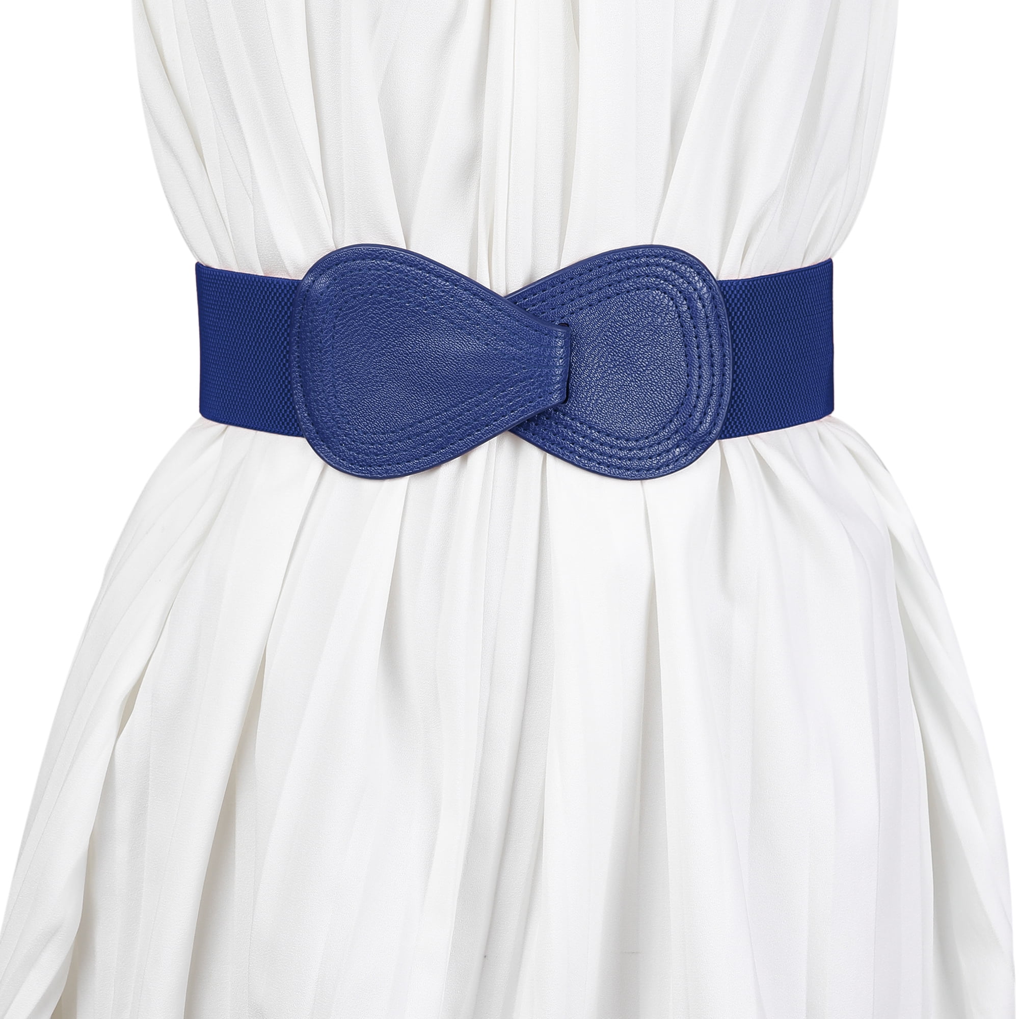 DARING DIVA Women's Interlock Faux Leather Elastic Buckle Belt 31"x43" Blue
