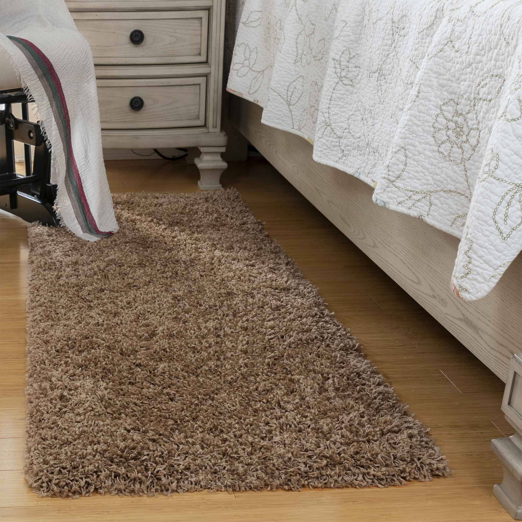 Sweet Home Stores Cozy Solid 2x5 Indoor Shag Runner Rug, 2' x 5', Beige