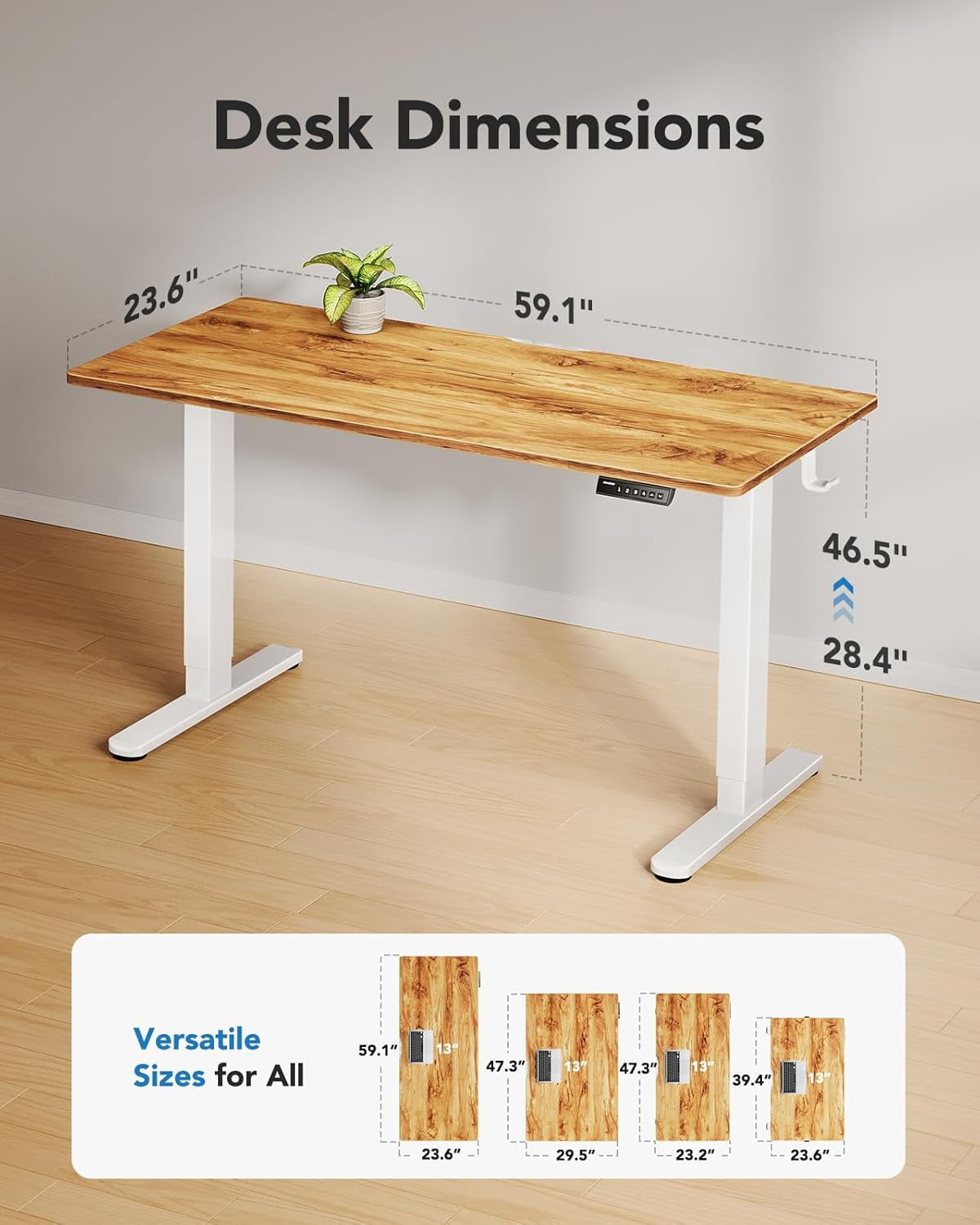 Kyspho 60" x 24" One Piece Electric Standing Desk, Height Adjustable Computer Desk with 4 Height Memory Settings, Sit Stand up Desk for Home Office, Light Brown