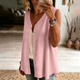 thumbnail image 5 of Stralyhd Womens Button Down Shirt Sleeveless Business Casual Color Shirts V Neck Collared Linen Blouses Comfy and Breathable Beach Vacation Outfits Pink L, 5 of 6
