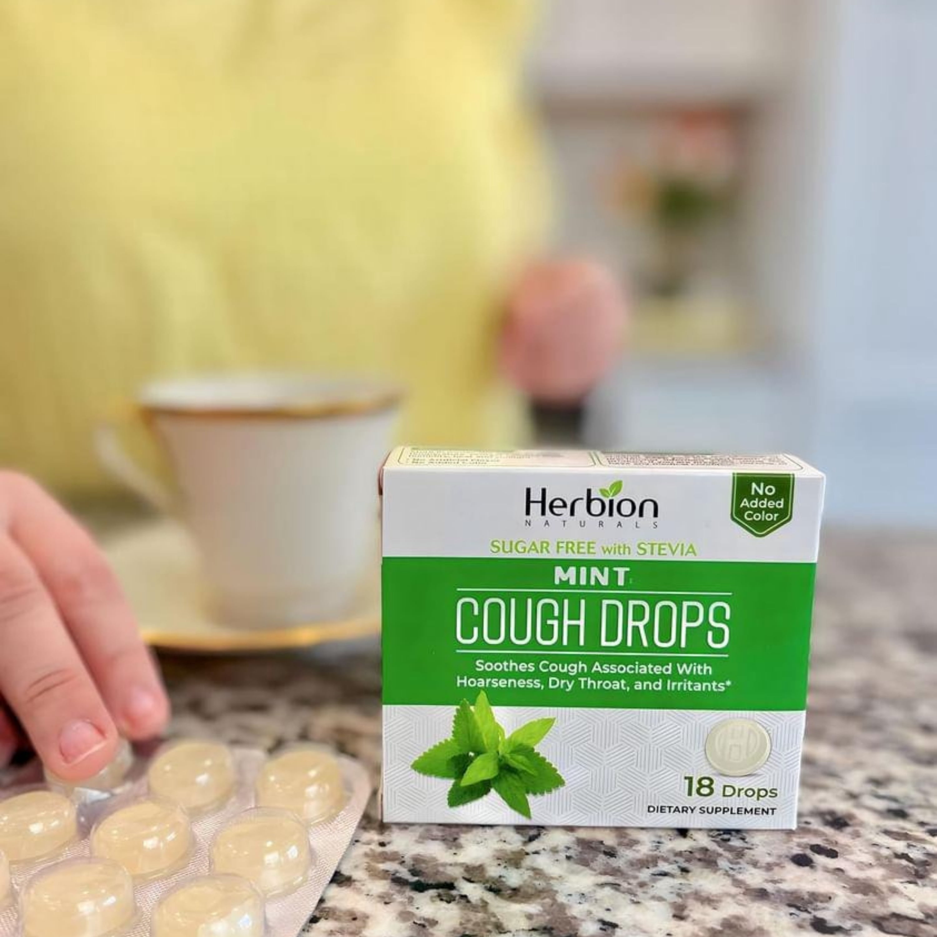 Herbion Naturals Cough Drops with Natural Mint Flavor, Sugar-Free with Stevia, Dietary Supplement, Soothes Cough, For Adults and Children over 6 years, 18 Drops - 6 Packs (108 Lozenges)