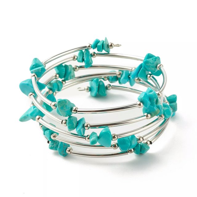 HOOUN bracelet Jonc en Pierre Naturelle Turquoise avec Gemmes, bracelet d'Ajustement, Équilibrage