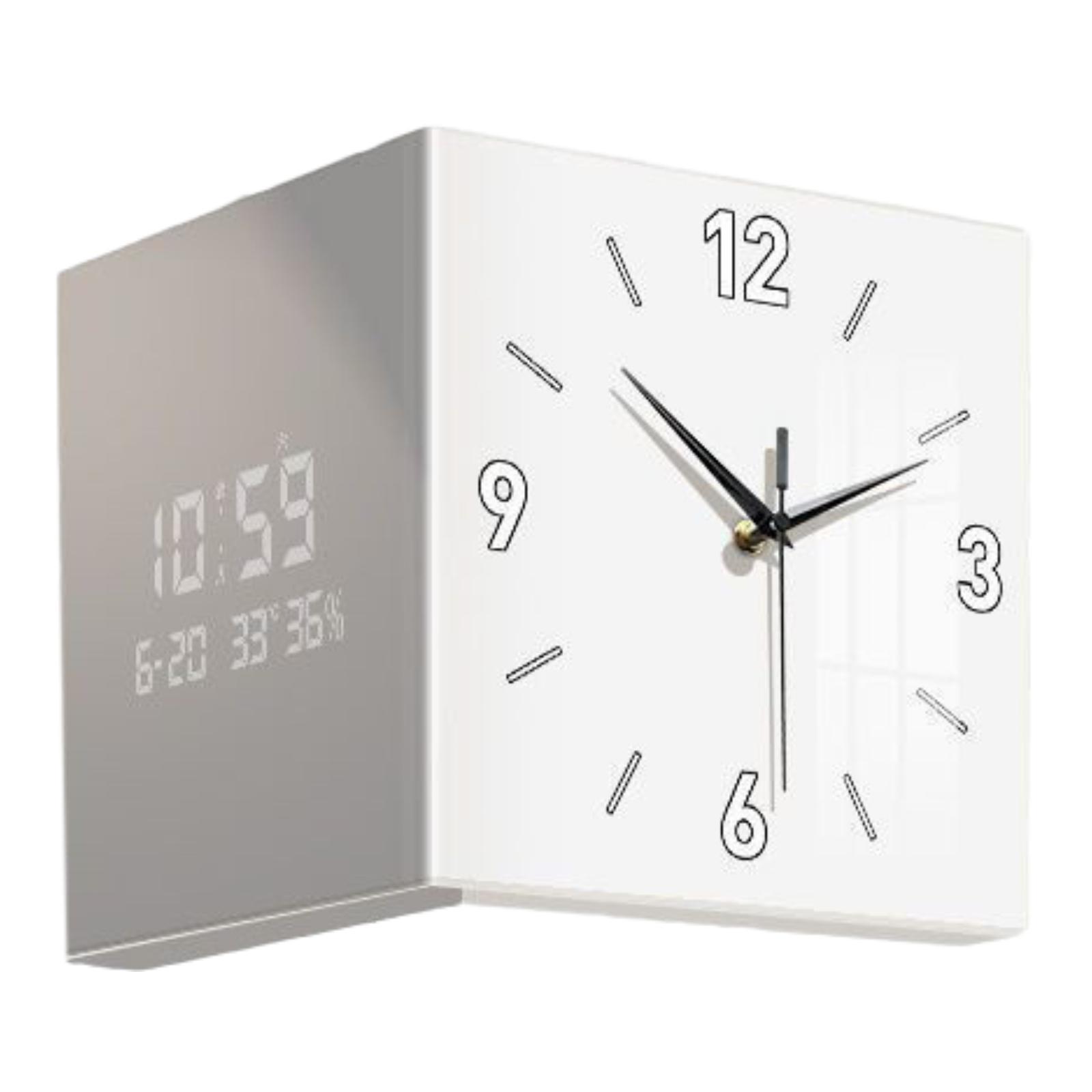 Horloge Murale D'angle Double Face Avec éclairage LED - Mouvement Silencieux, Métal, 26x26 Cm