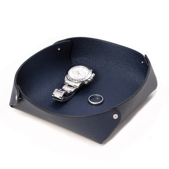 Leather catchall valet tray in lay flat design