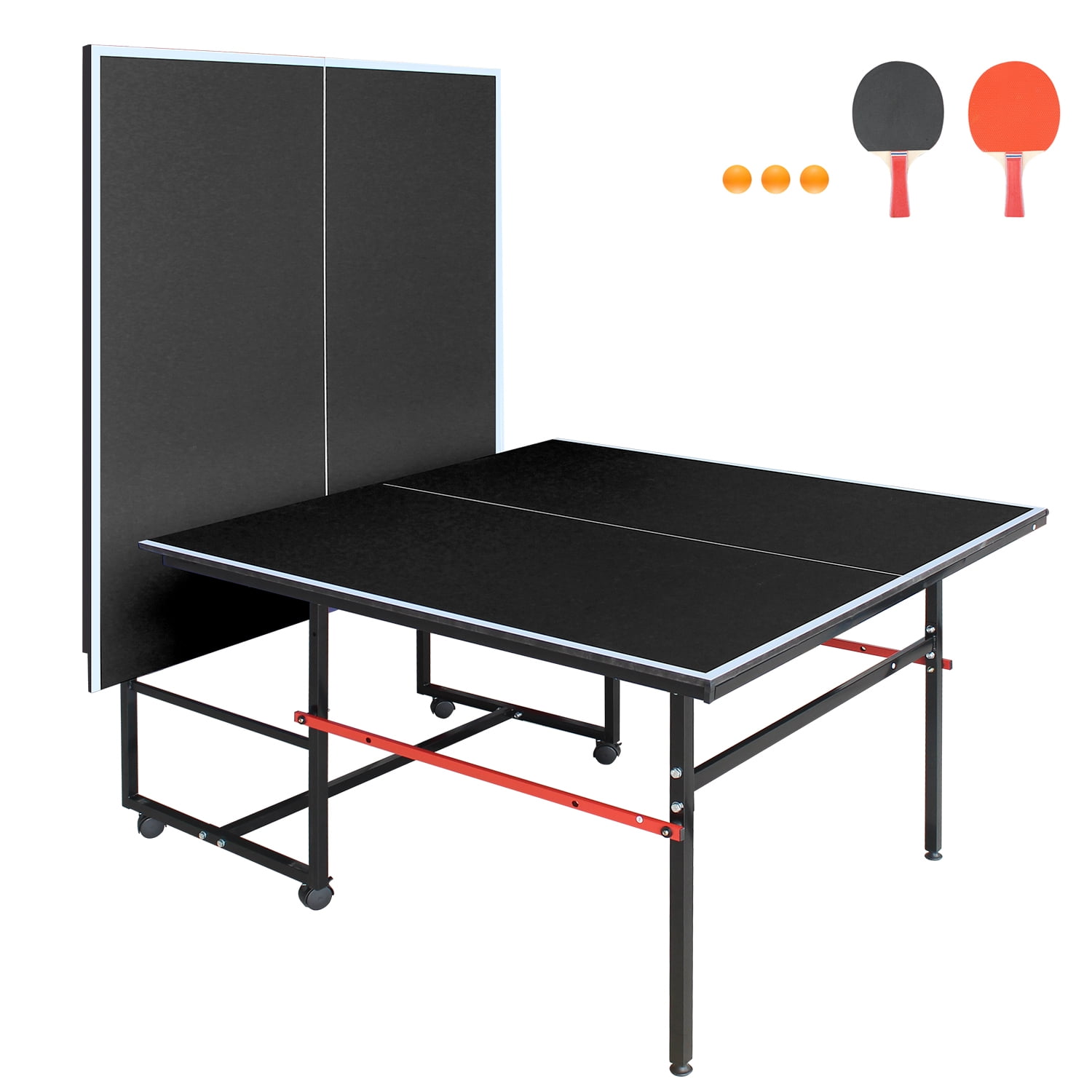 KL KLB Sport 8ft Midsize Table Tennis Table, Foldable & Portable Ping Pong Table Set with W/Accessories Indoor