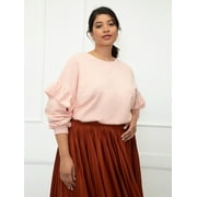 ELOQUII Elements Women's Plus Size Ruffle Sleeve Sweatshirt