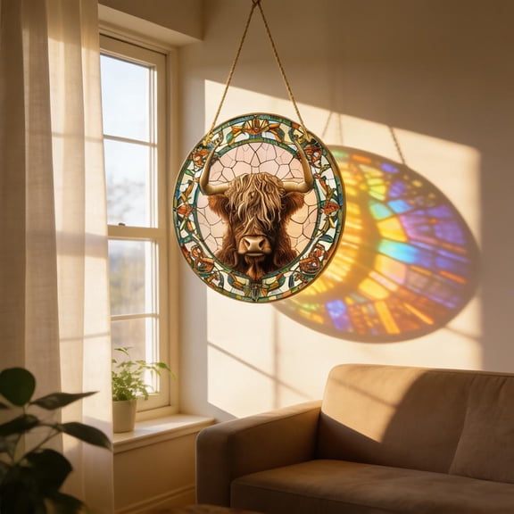 Cheapark 6 Inch Highland Cow Acrylic Ornaments Colorful Hanging Decor for Home Garden Party Tree Hanging Farmhouse Pendant