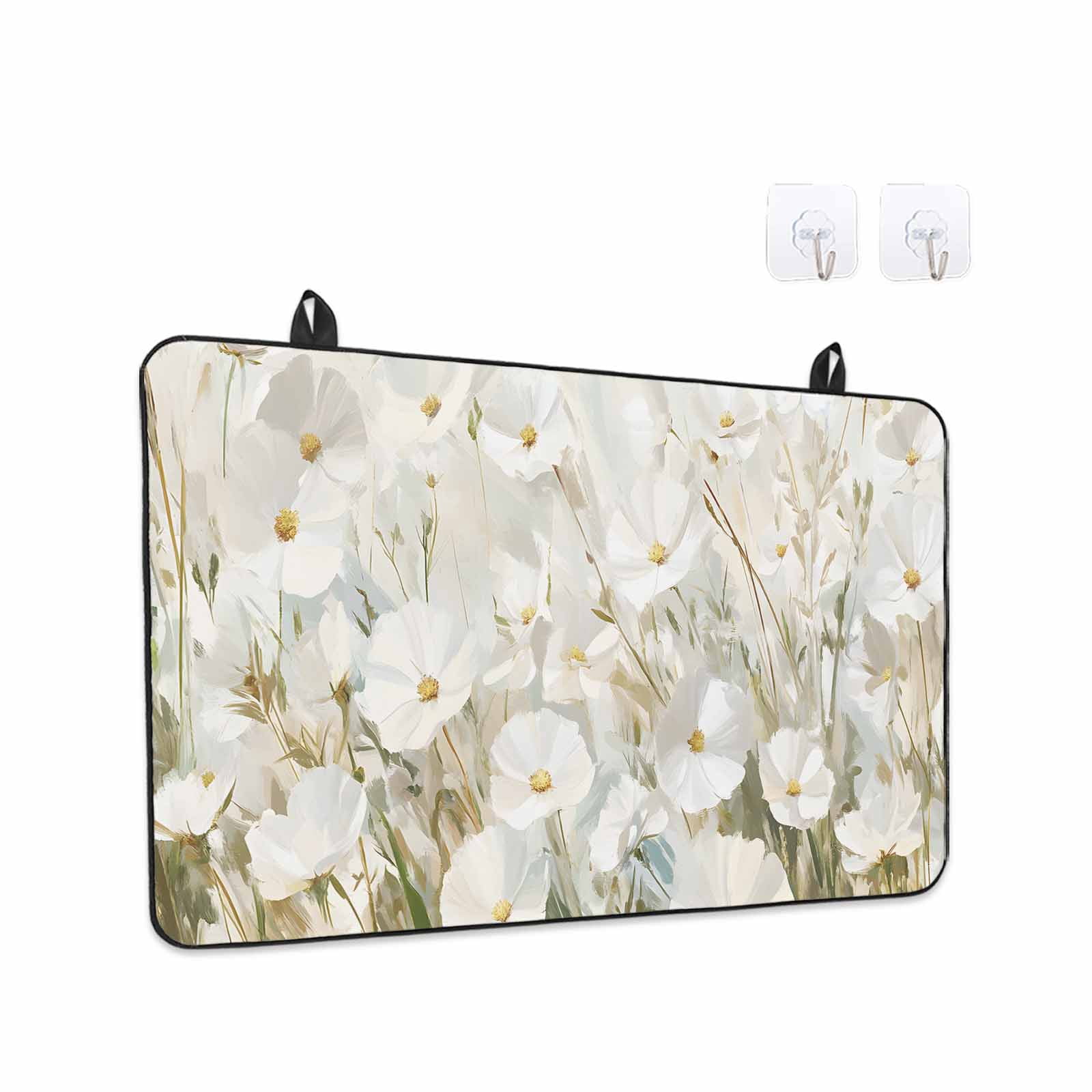 Floral Flower Stove Top Cover for Electric Stove, Heat-proof & Non Slip Glass Top Stove Cover Protector, Modern Oil Painting Watercolor White Kitchen Flat Cooktop Rubber Mat 24x21 Inches