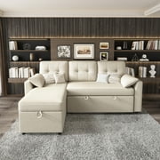 papajet 84 Sectional Sofa with Storage and 3 Seat ,Reversible Pull Out Couch for Living Room,Beige