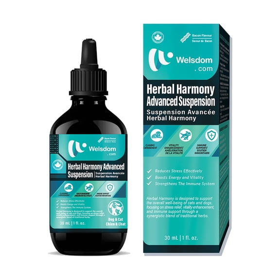 Welsdom Pets Herbal Harmony Advanced Suspension - 30mL | Stress Relief, Vitality, & Immune Support for Cats and Dogs | Promotes Calmness & Overall Well-Being