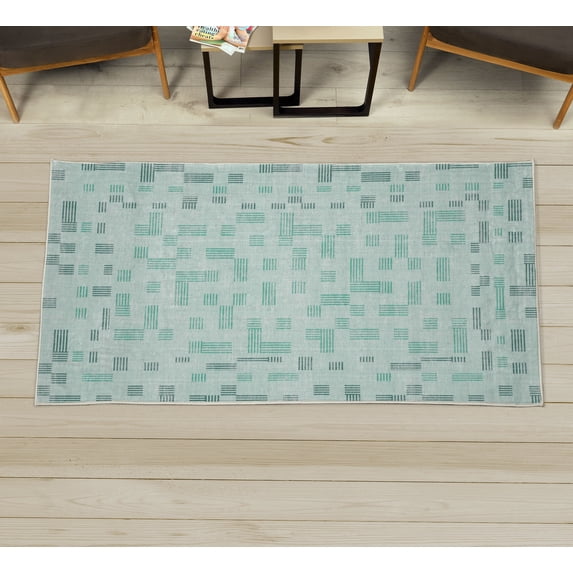 Modern Decorative Rug, Geometric Themed Design Squares by Bars Simplistic Striped Look Pattern, Quality Carpet for Bedroom Dorm and Living Room, 6 Sizes, Almond Green, by Ambesonne