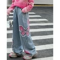 thumbnail image 4 of Coerni Girls Cute Butterfly Ripped Denim Pants Elastic High Waist Baggy Wide Leg Jeans Causal Fashion Denim Trousers 5-13 Years, 4 of 8
