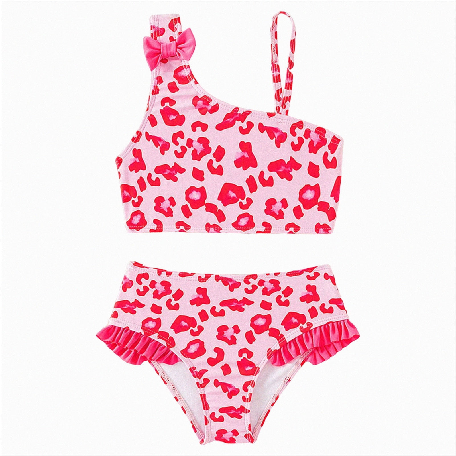 Girls 2 Piece Bathing Suits Color-Blocking High Waist Bikini Set Swimsuit Beach Swimwear 6-12 Months 12-24 Months 2t 3t 4t 5t 6t 7t 8t 9t Children Pink 7-8 Years