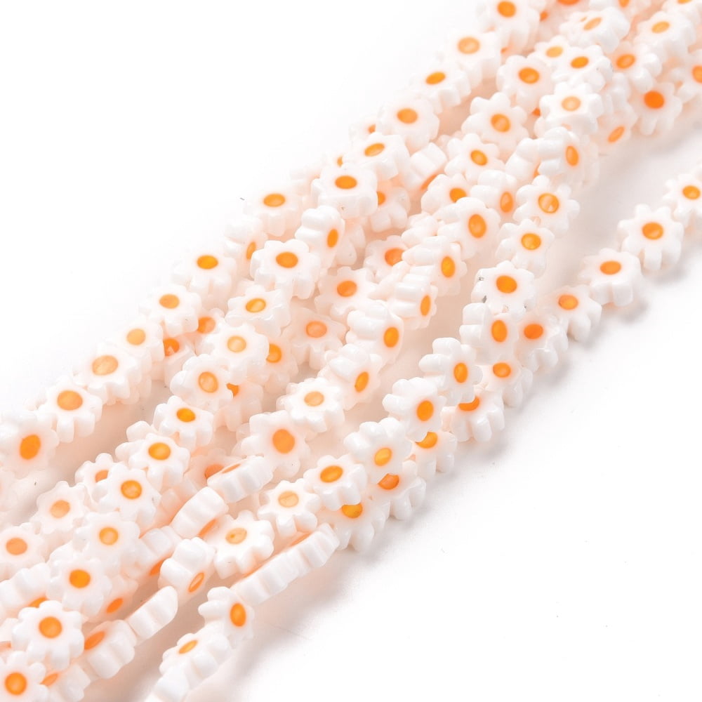 10Strand Handmade Millefiori Flower Orange Glass Bead Strands 5.5~8x2.5mm Hole: 1mm 64~67pcs/strand 15.75 inch~16.34 inch(40~41.5cm)