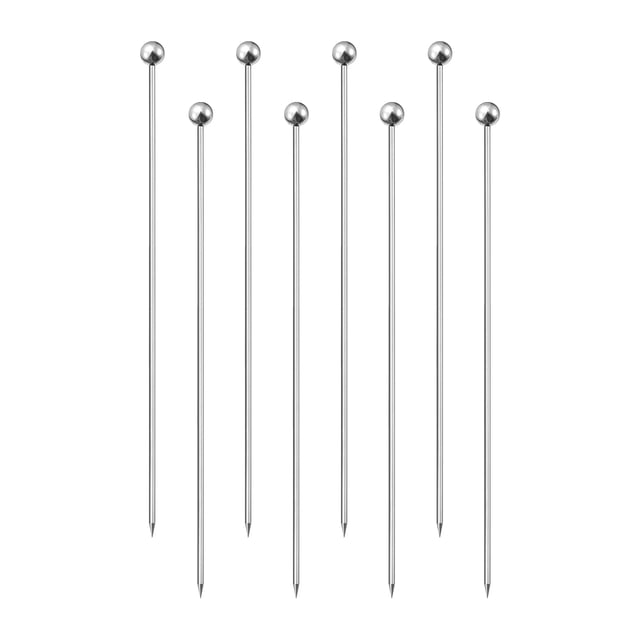 Unique Bargains 6' Metal Cocktail Toothpicks Round Bead Drink Picks Cocktail Skewers 8Pack