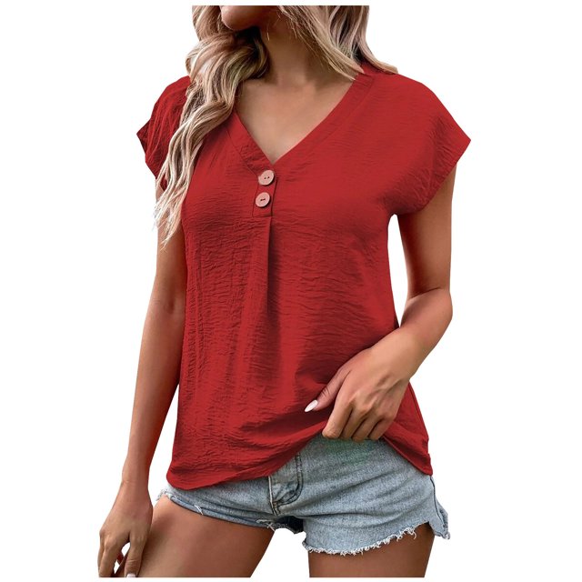 Birdeem Mode Femmes Été Col en V Uni Manches Courtes Aguichant Haut Blouse