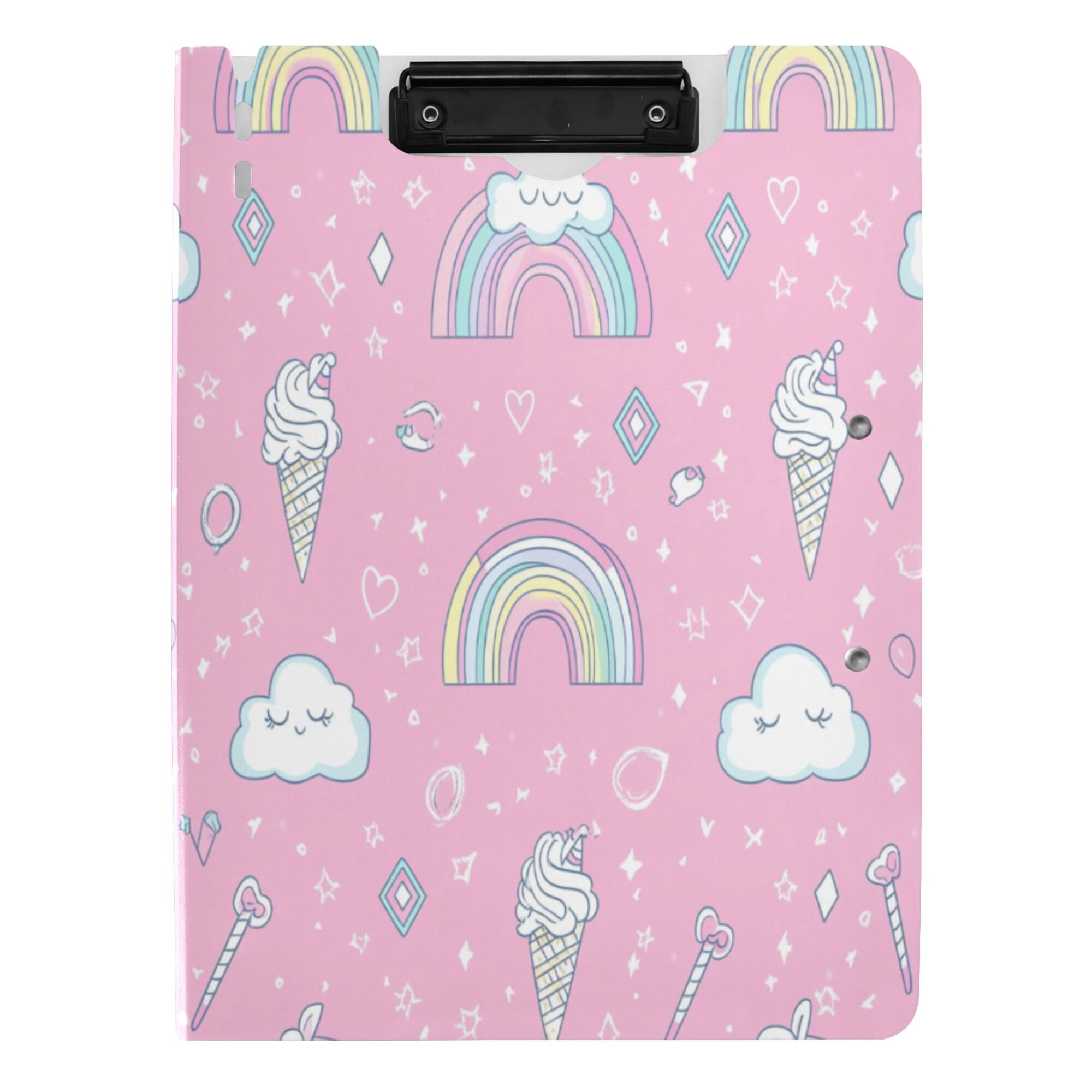 FORMRS A4 Clipboard Folder with Pen Holder Horizontal Foldable School Office Binder, Ice Cream Rainbow Pattern