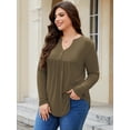 thumbnail image 4 of FlorCurve Plus Size Henley Shirts for Women Long Sleeve V Neck Tunic Tops Flared Casual Button Up Blouse, Army Green 3XL, 4 of 7